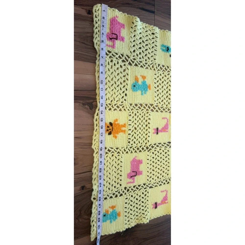 Handmade Crochet Squares Baby Blanket Yellow Animal Afghan Cat Bear Elephant